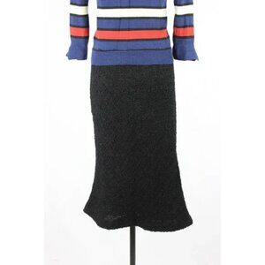 MARELLA Black Wool Blend Boucle Knit Fishtail Trumpet Midi Skirt, Size 8